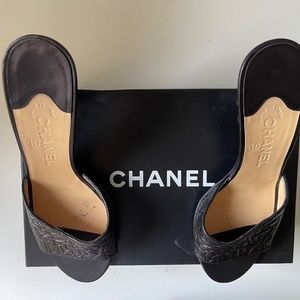 Black Chanel Leather Mules